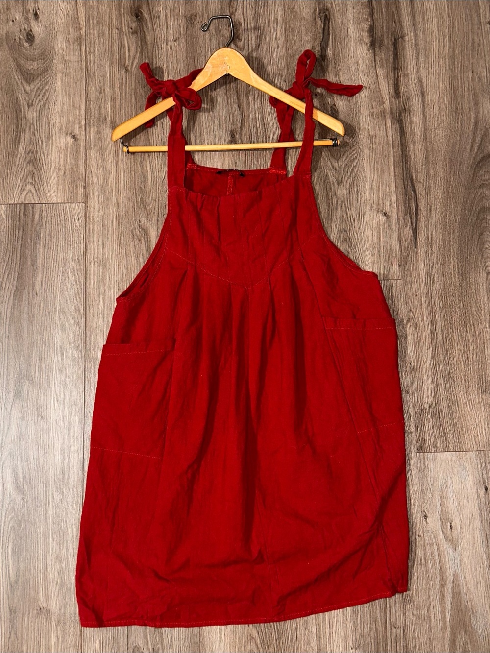 Bloomchic Cotton Dress Red Overalls Tie Straps